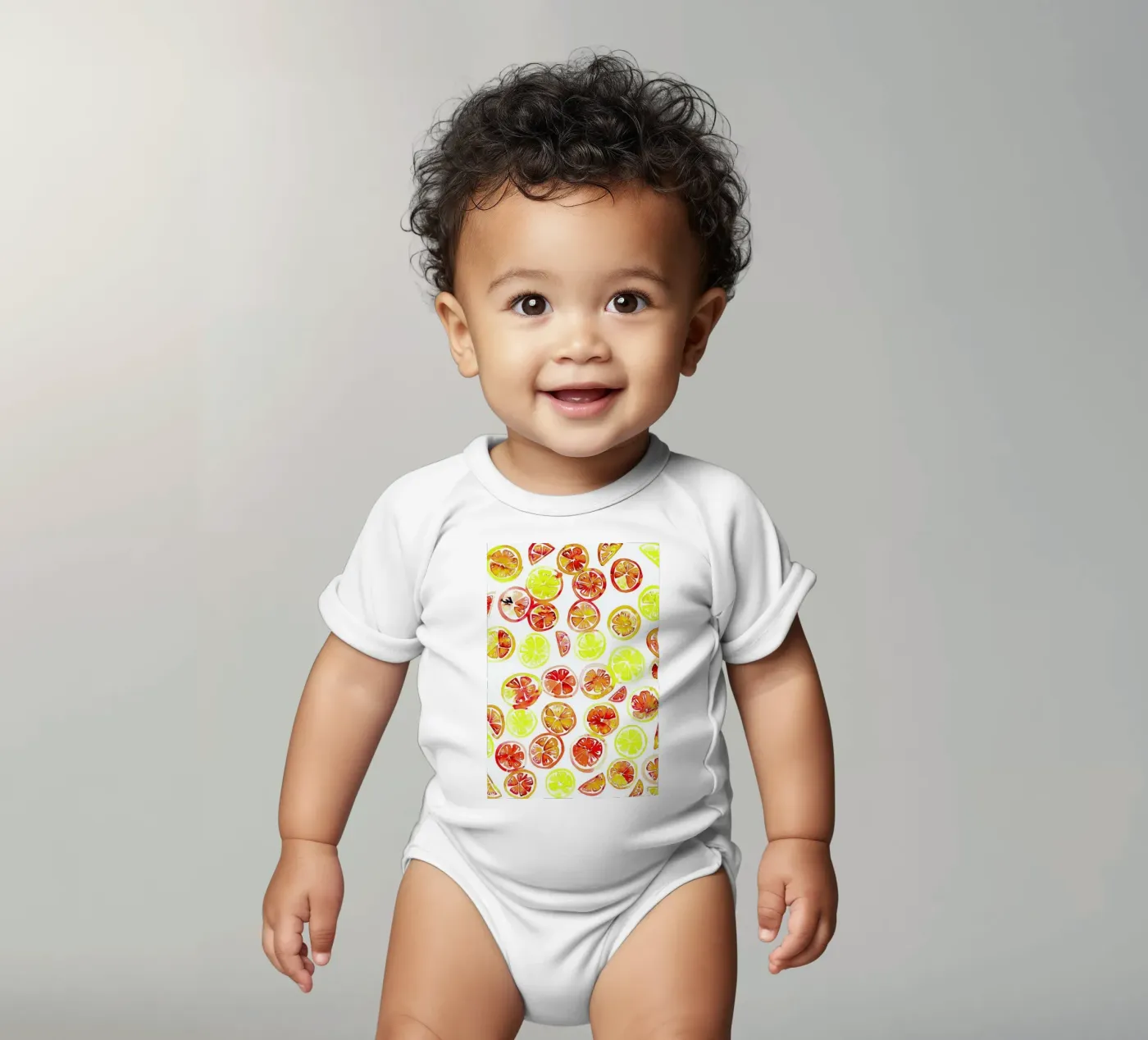 Orange Slice short-sleeve baby romper by Amy Sia