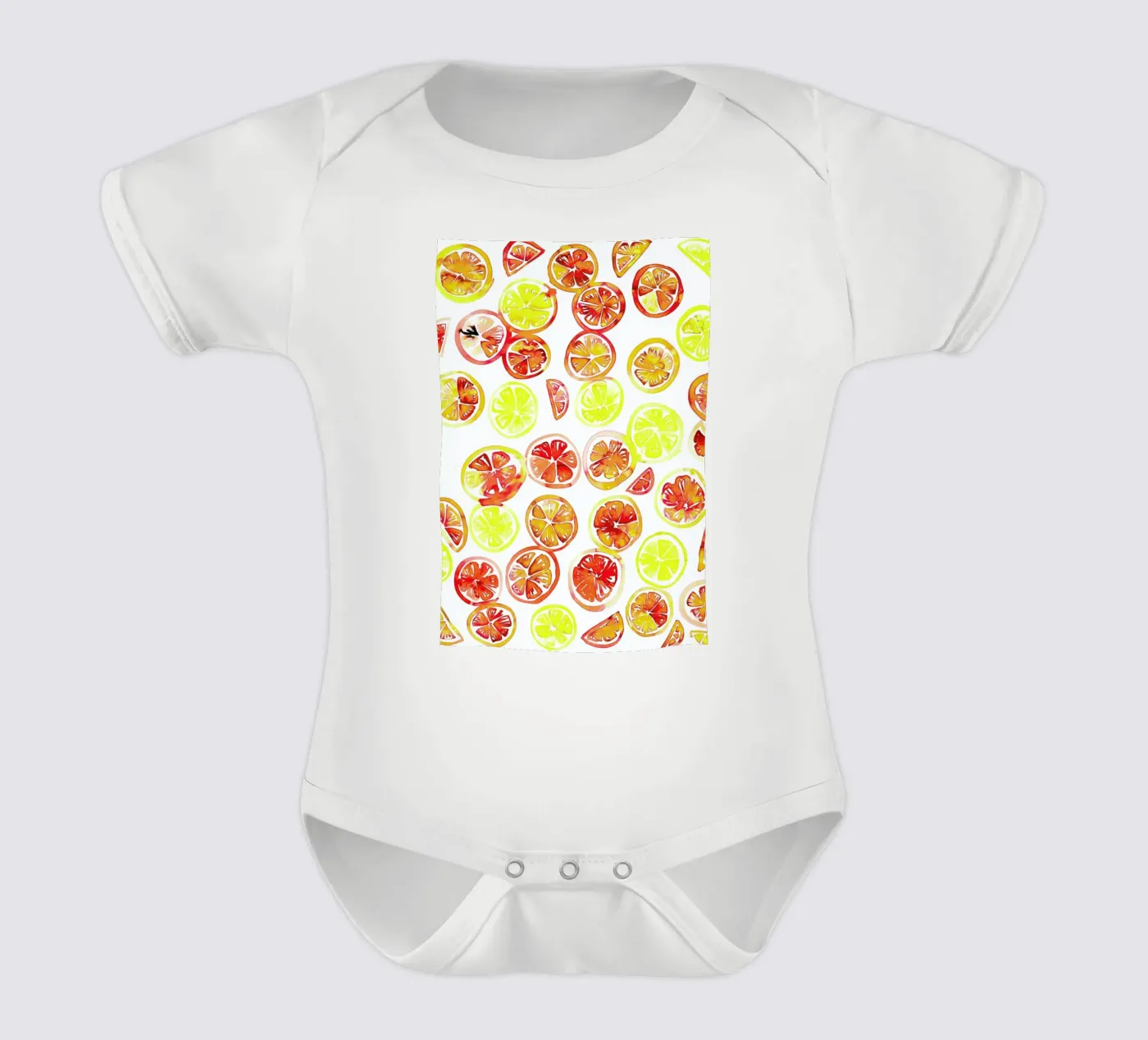 Orange Slice short-sleeve baby romper by Amy Sia