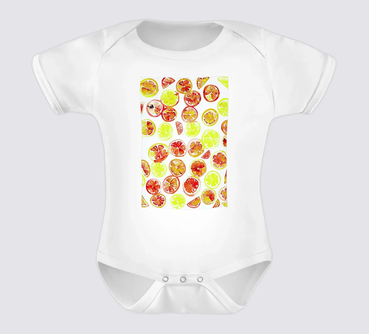 Orange Slice short-sleeve baby romper by Amy Sia