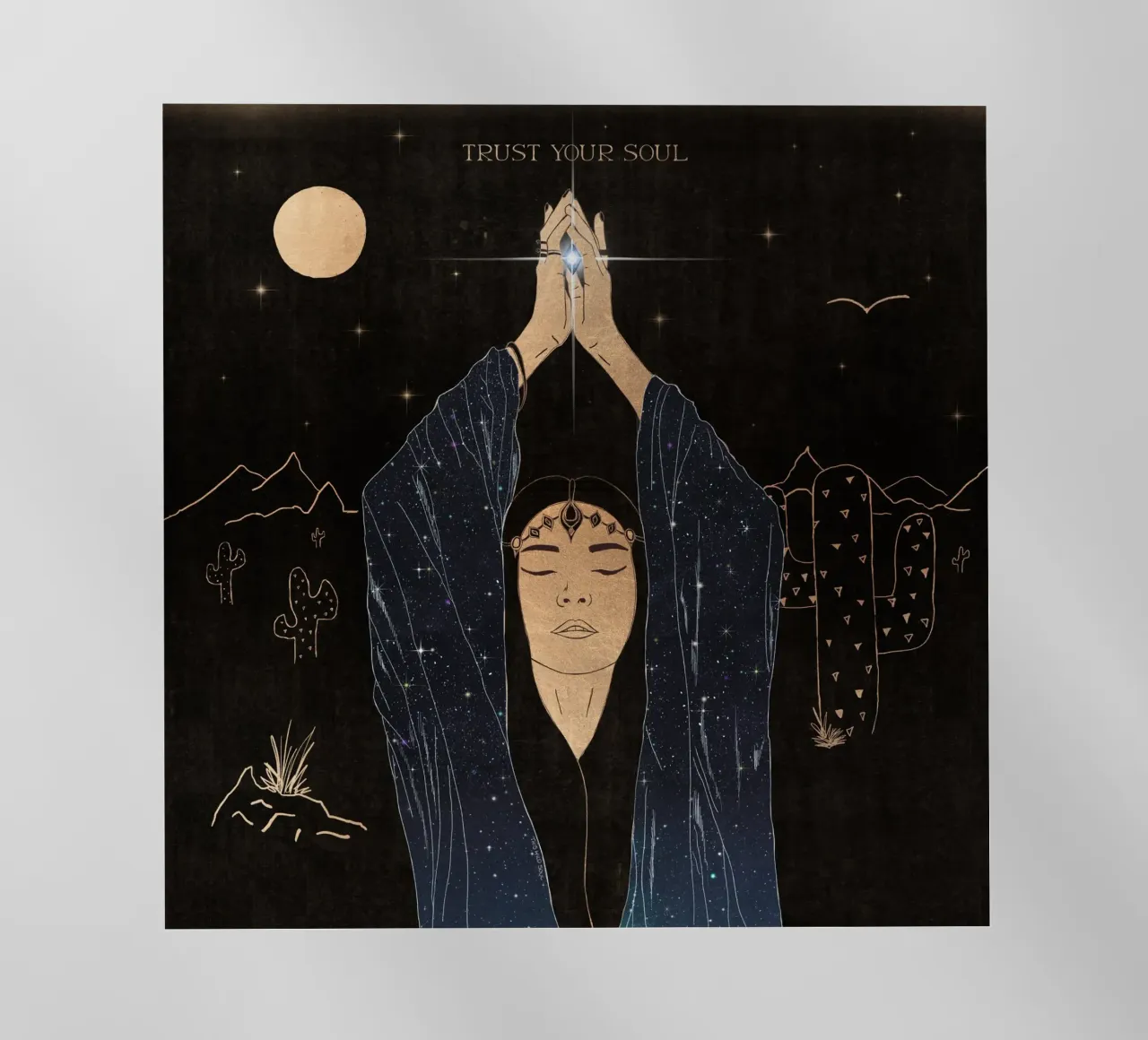 Fidati della tua anima Desert Boho Nero, Oro, Luna, Galassia, Stelle pellicola backlit da This Wild Soul - Illustration