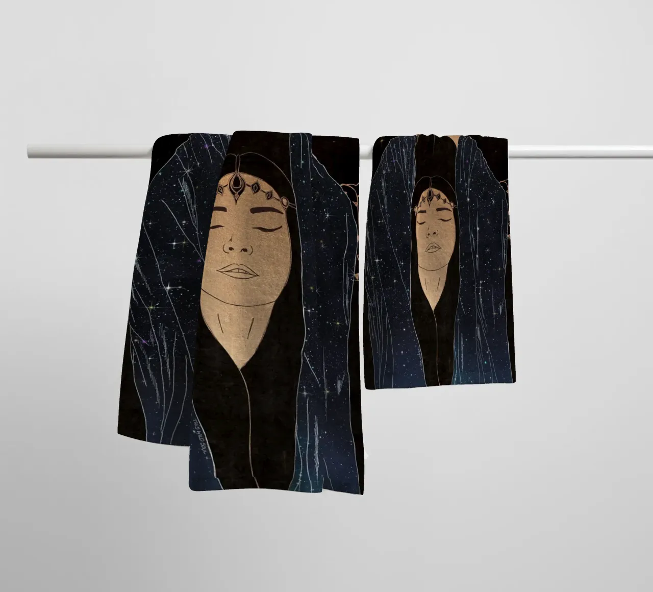 Fidati della tua anima Desert Boho Nero, Oro, Luna, Galassia, Stelle asciugamano da bagno da This Wild Soul - Illustration