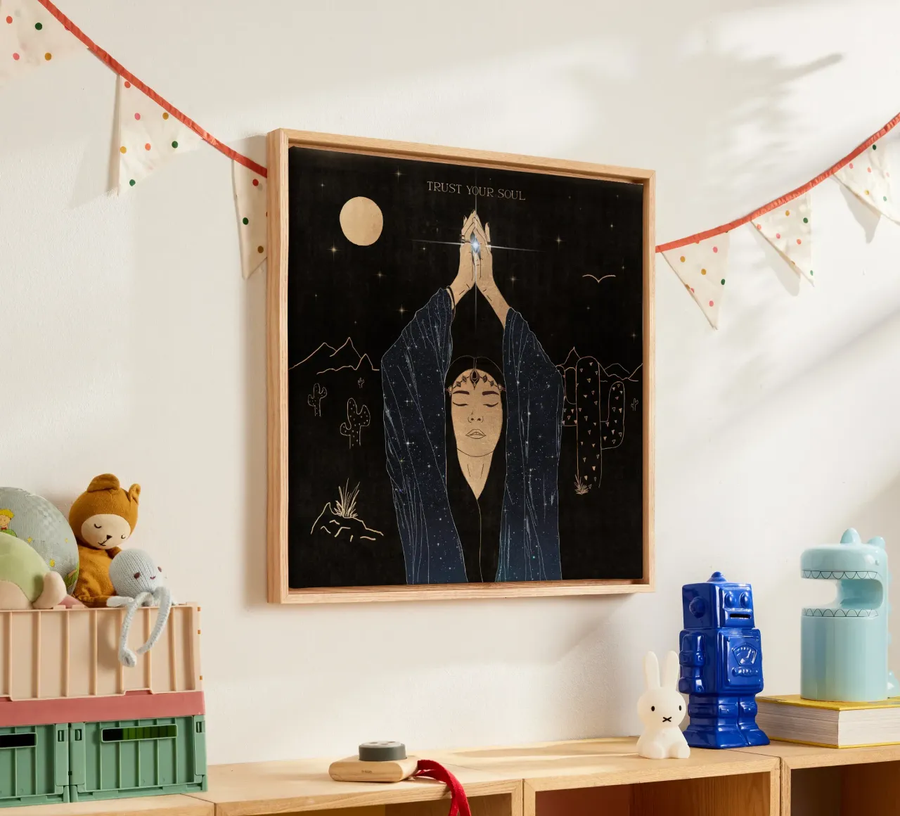 Fidati della tua anima Desert Boho Nero, Oro, Luna, Galassia, Stelle tela con Cornice a cassetta da This Wild Soul - Illustration