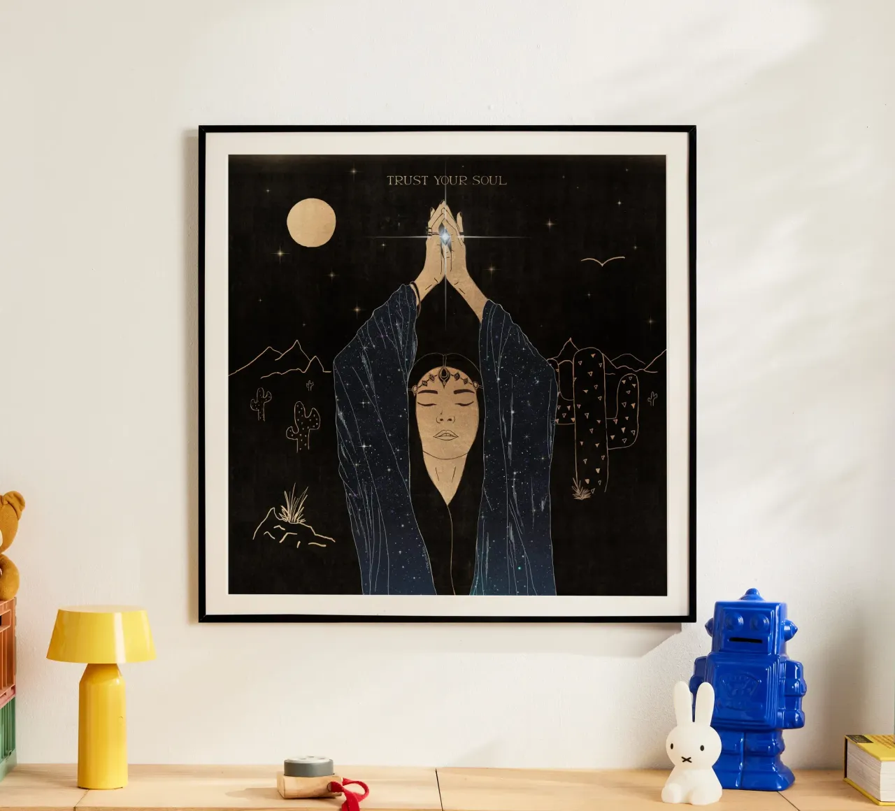Fidati della tua anima Desert Boho Nero, Oro, Luna, Galassia, Stelle carta hahnemühle da This Wild Soul - Illustration