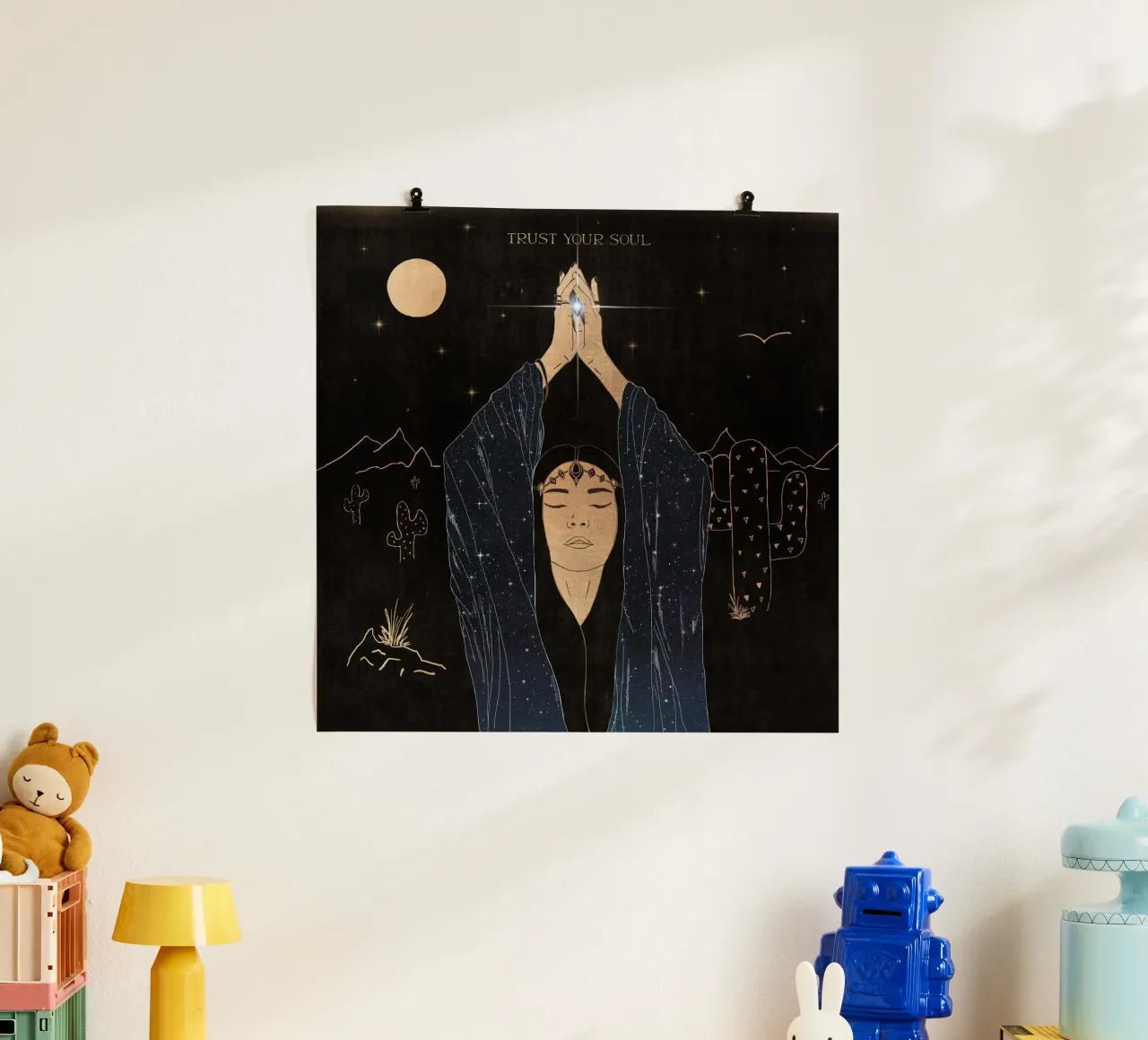 Fidati della tua anima Desert Boho Nero, Oro, Luna, Galassia, Stelle carta hahnemühle da This Wild Soul - Illustration
