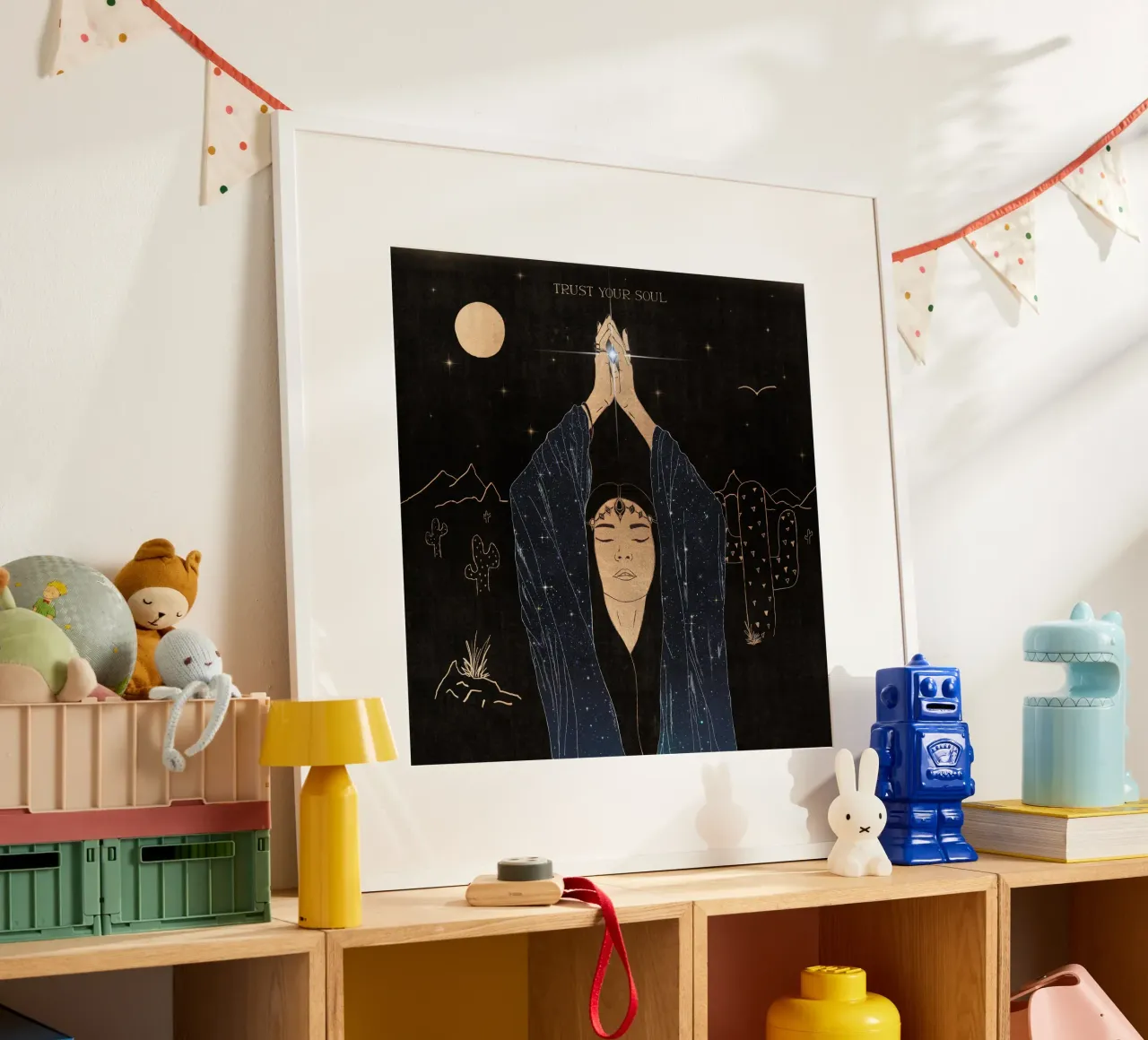 Fidati della tua anima Desert Boho Nero, Oro, Luna, Galassia, Stelle carta hahnemühle da This Wild Soul - Illustration