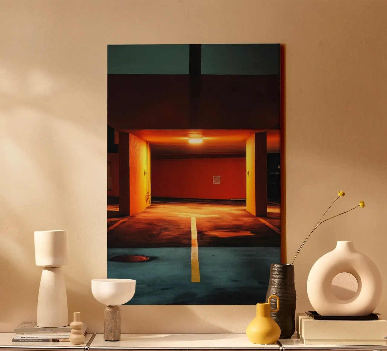 Shadow light in Miami canvas with Floater frame by By Night