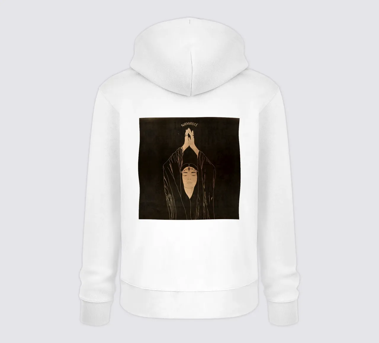 "Namaste" Donna Boho minimalista in meditazione, nera e dorata felpa con cappuccio da This Wild Soul - Illustration