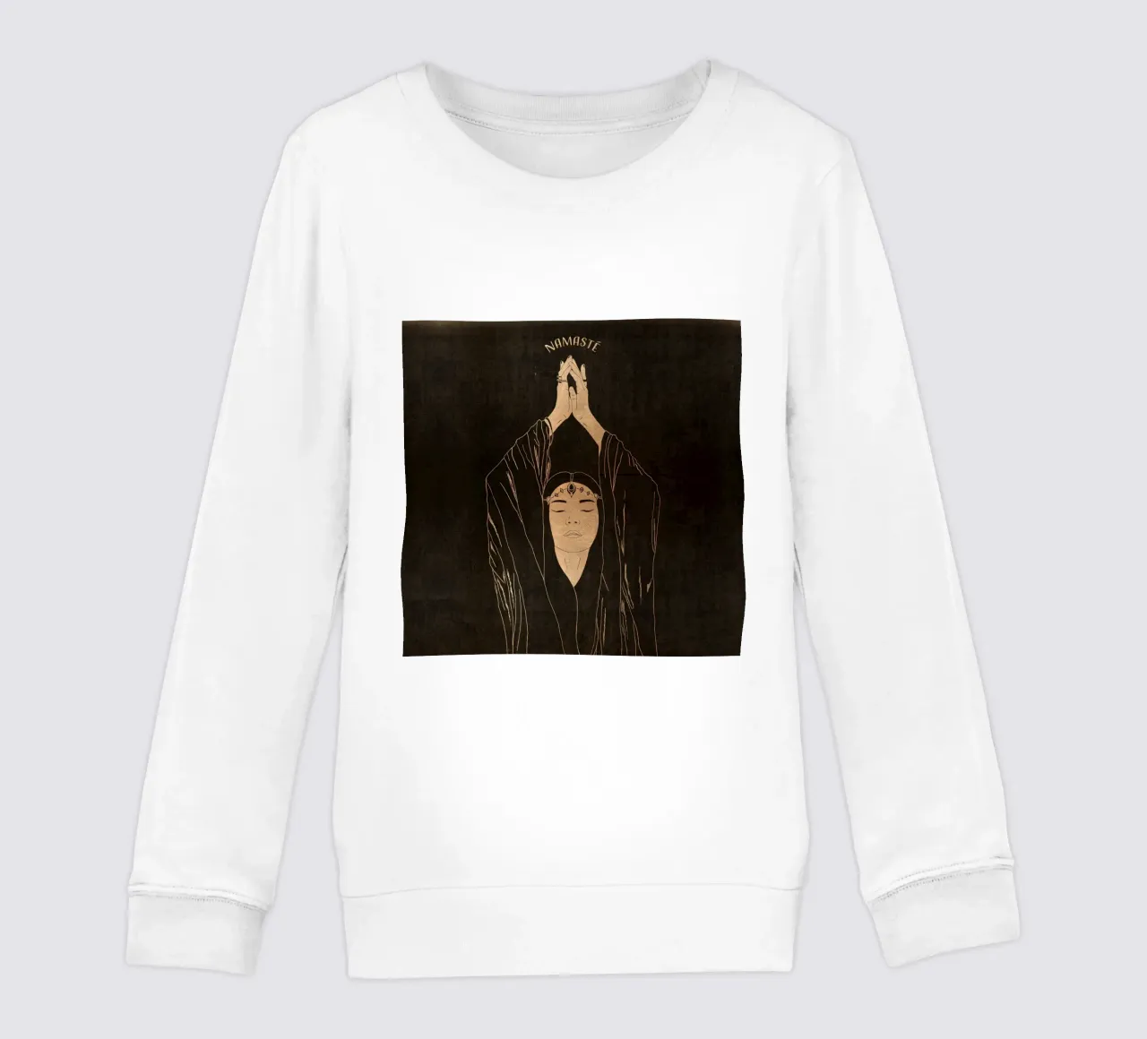 "Namaste" Donna Boho minimalista in meditazione, nera e dorata felpa bambino da This Wild Soul - Illustration