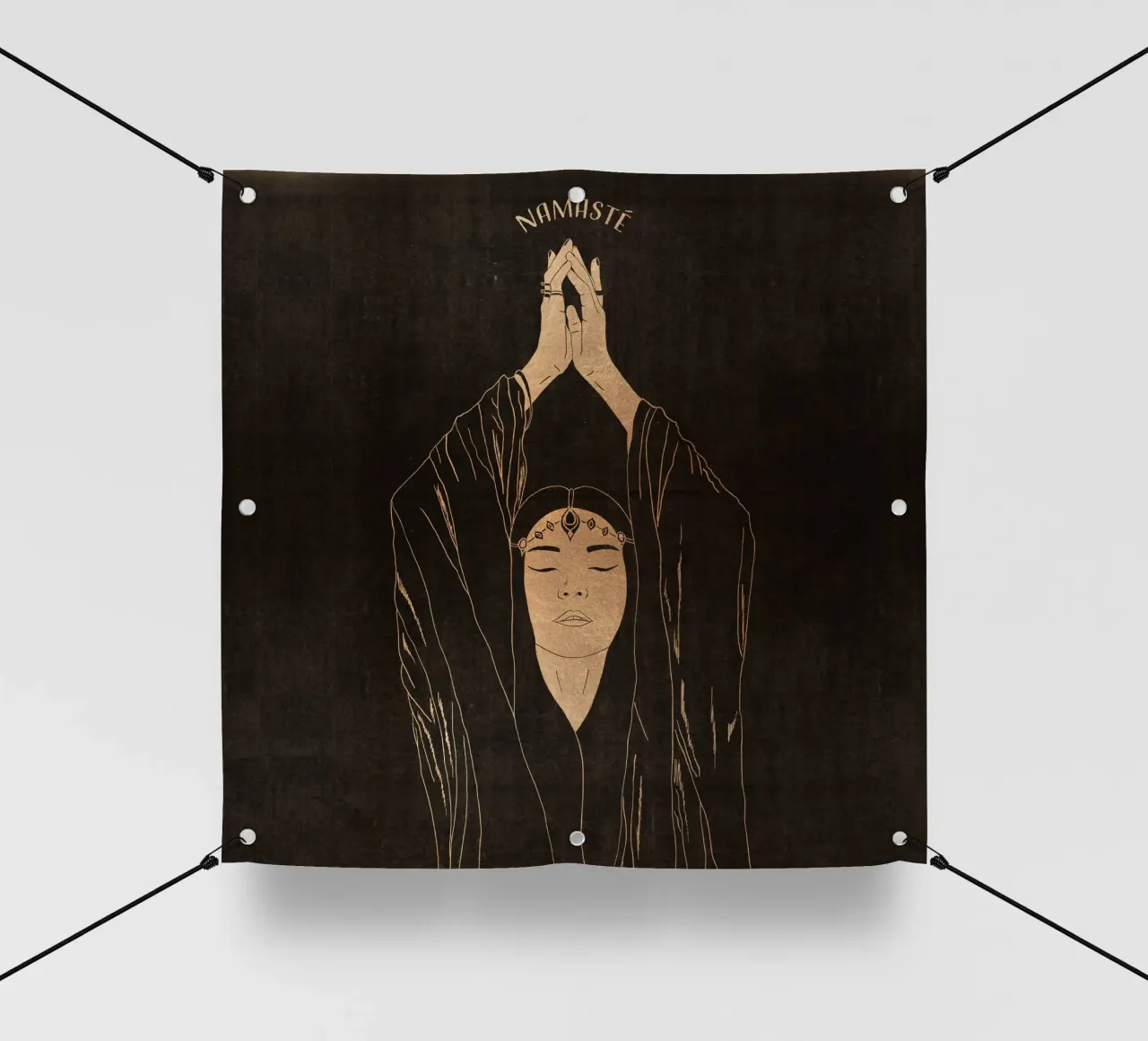 "Namaste" Donna Boho minimalista in meditazione, nera e dorata telo in pvc da This Wild Soul - Illustration