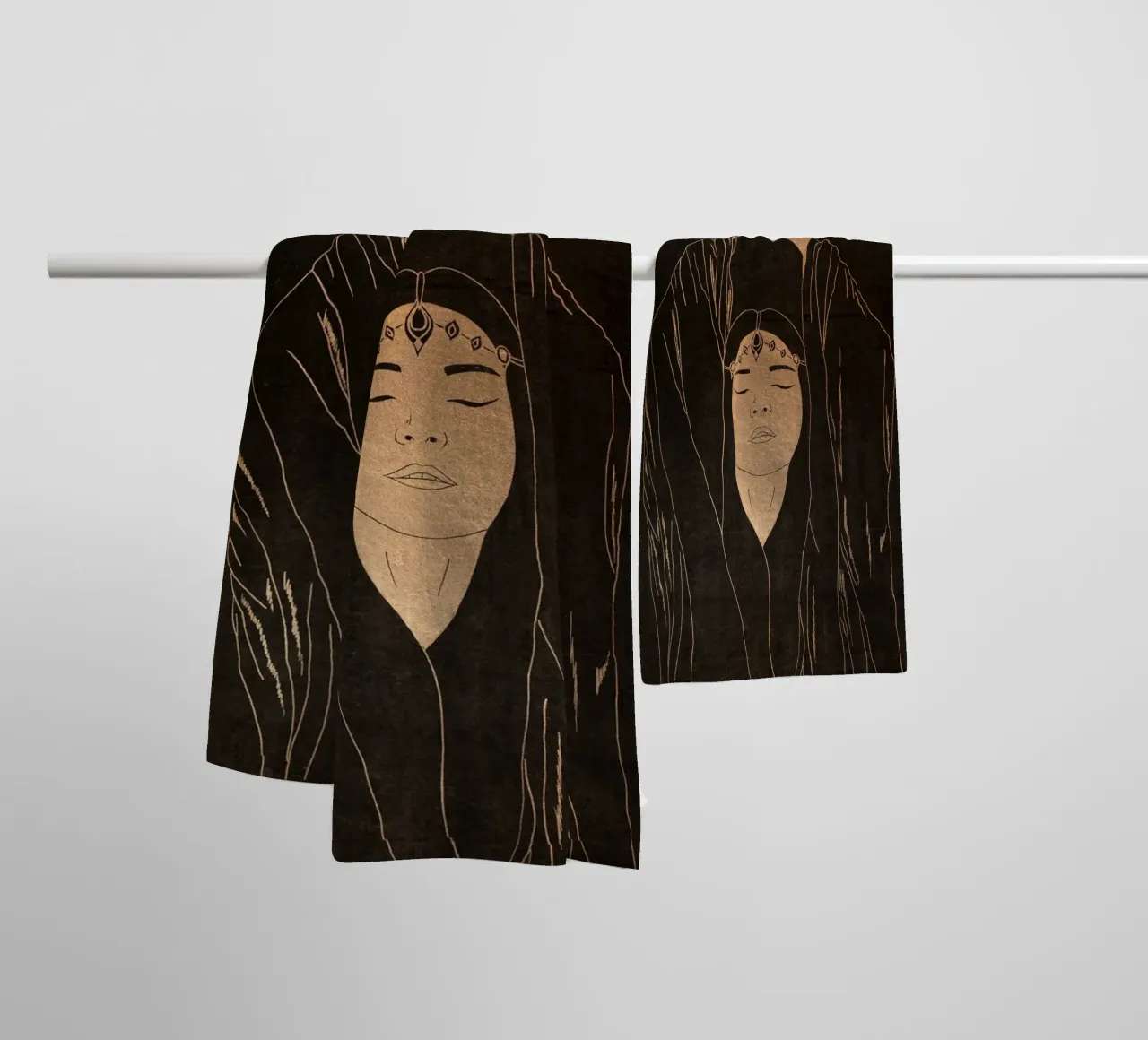 "Namaste" Donna Boho minimalista in meditazione, nera e dorata asciugamano da bagno da This Wild Soul - Illustration