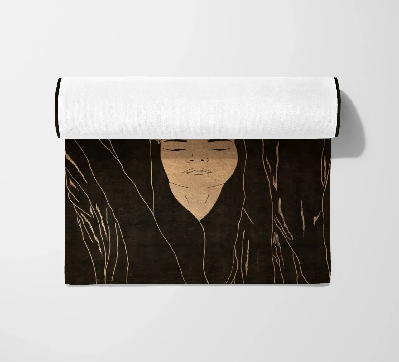 "Namaste" Donna Boho minimalista in meditazione, nera e dorata telo mare da This Wild Soul - Illustration