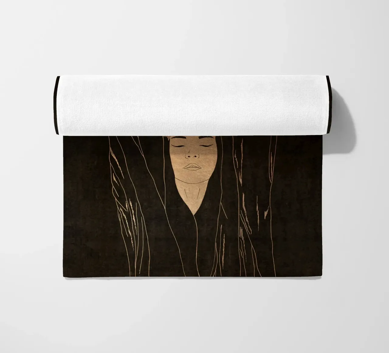 "Namaste" Donna Boho minimalista in meditazione, nera e dorata telo mare da This Wild Soul - Illustration