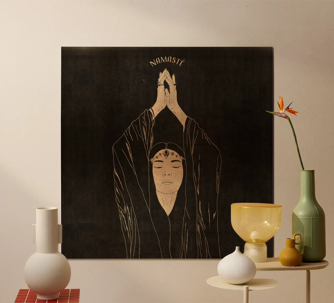 "Namaste" Donna Boho minimalista in meditazione, nera e dorata carta hahnemühle da This Wild Soul - Illustration