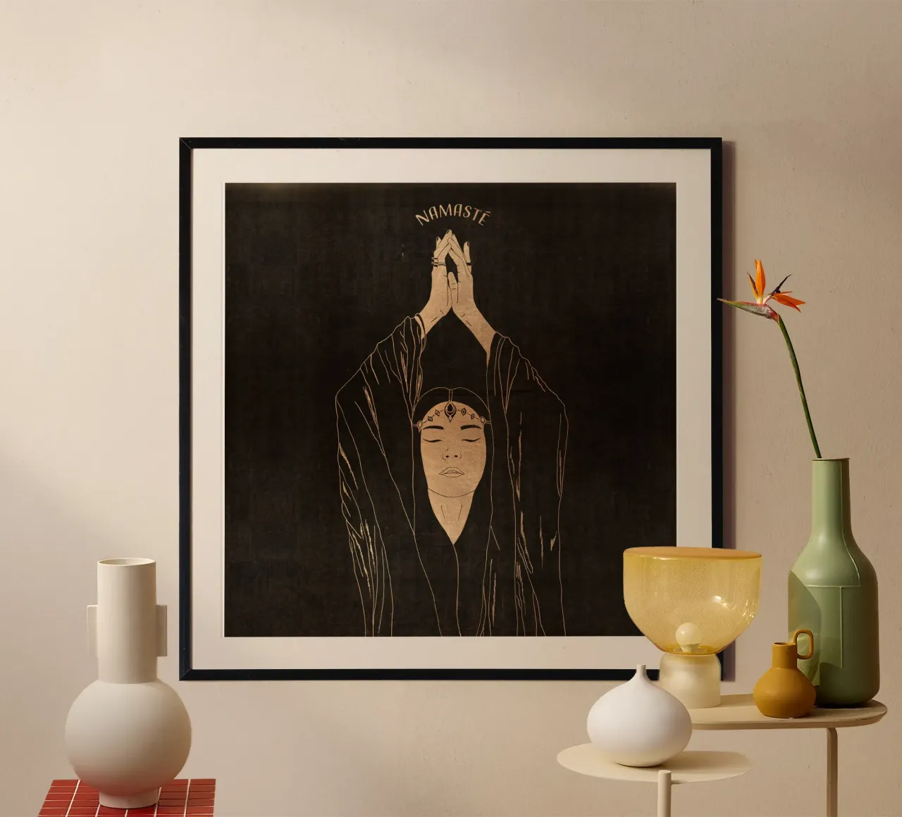 "Namaste" Donna Boho minimalista in meditazione, nera e dorata carta hahnemühle da This Wild Soul - Illustration