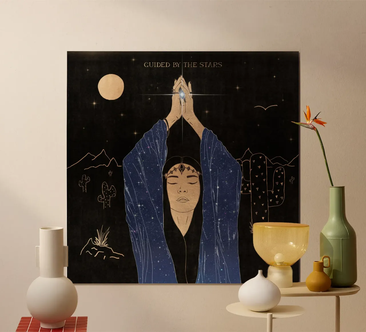 Guidé par les étoiles magie spirituelle méditation nocturne dans le désert poster avec cadre en plastique de This Wild Soul - Illustration