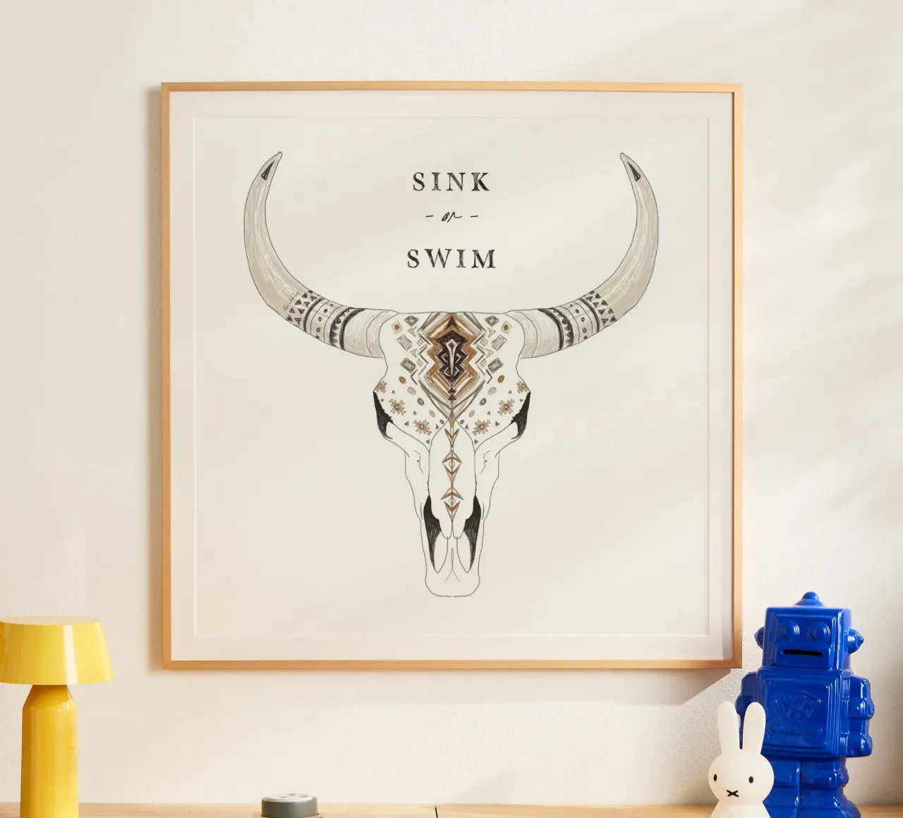 "Sink or Swim" Wüste Bison Tierschädel Boho gemustert Poster von This Wild Soul - Illustration