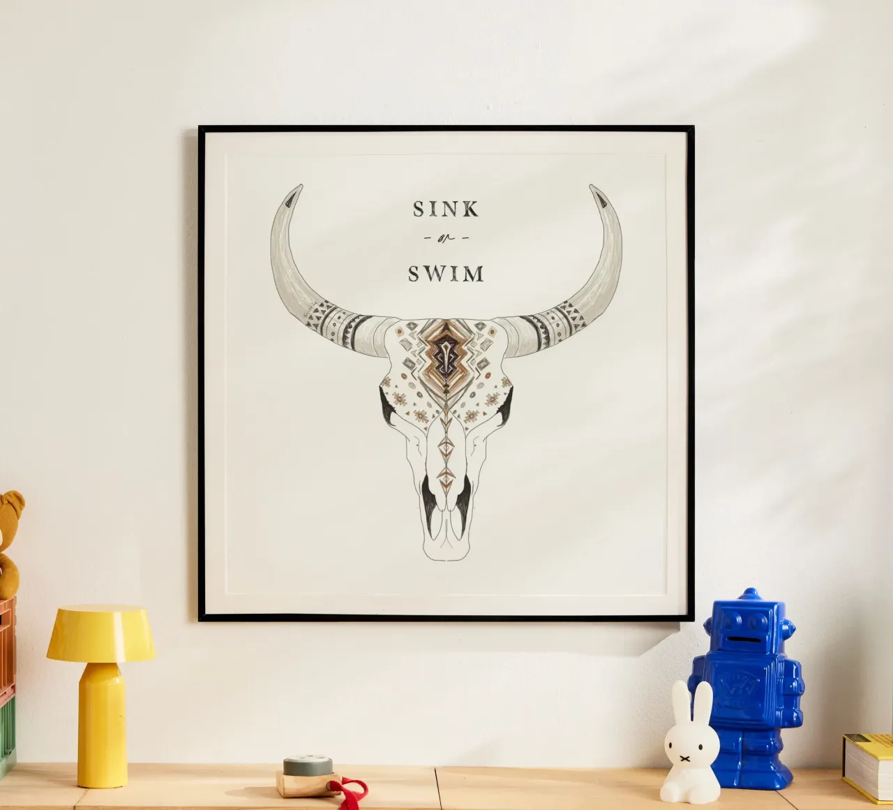 "Sink or Swim" Wüste Bison Tierschädel Boho gemustert Poster von This Wild Soul - Illustration