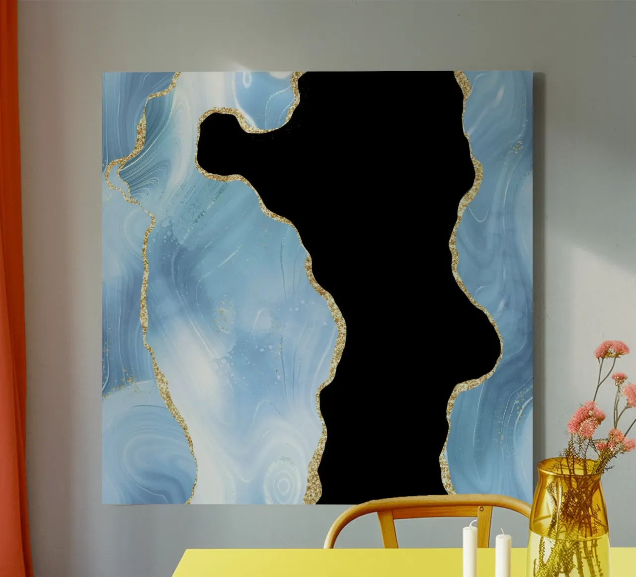 Blauw & Goud Glitter Agaat Textuur 01 canvas met Baklijst van Gemstone Textures