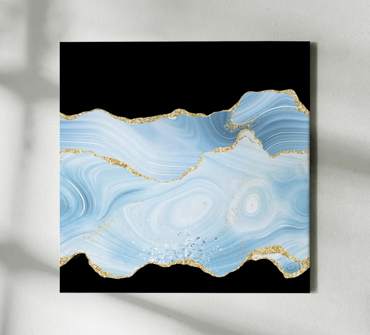 Blau & Gold Glitzer Achat Struktur 04 Leinwand mit Schattenfugenrahmen von Gemstone Textures
