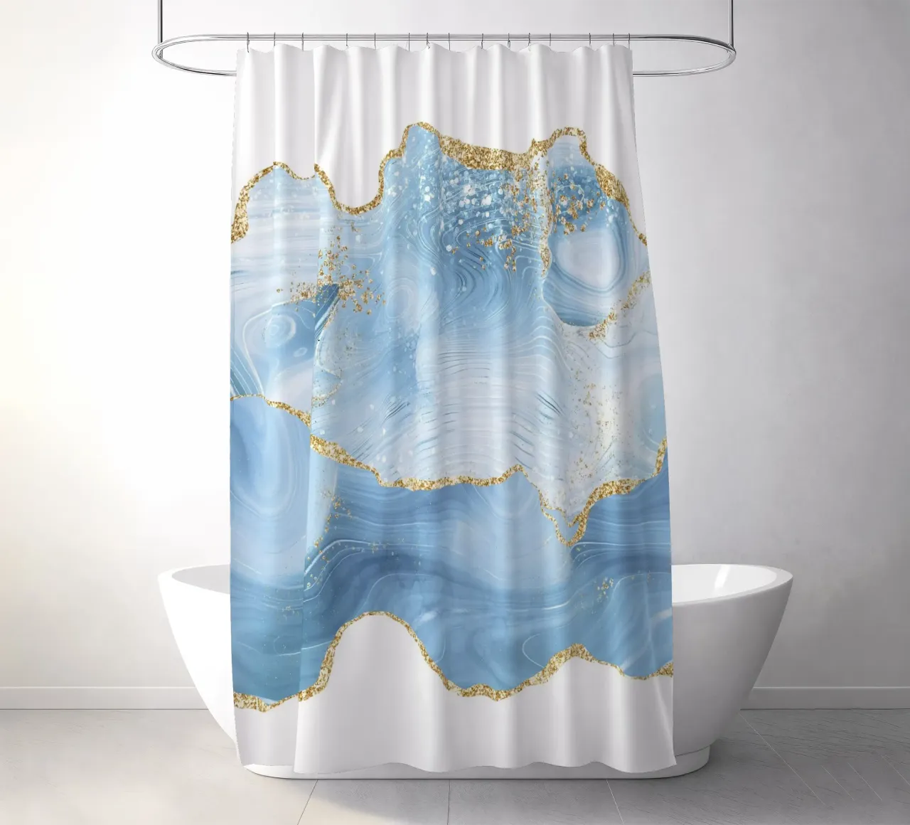 Blau & Gold Glitzer Achat Struktur 05 Duschvorhang von Gemstone Textures