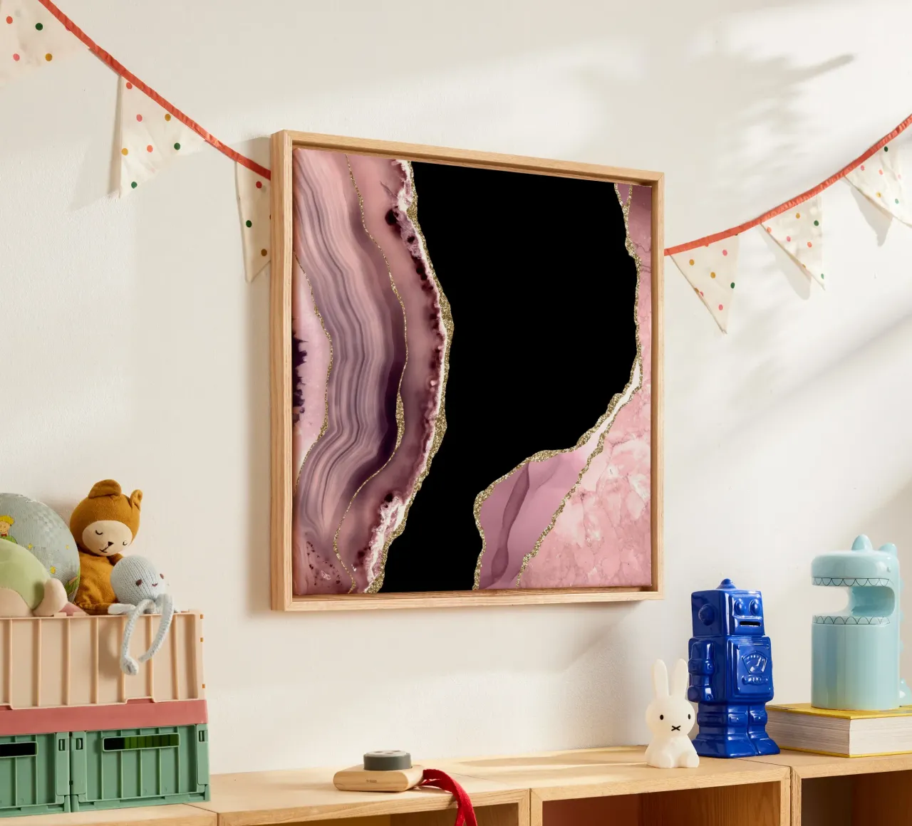 Blush & Gold Agate Texture 01 canvas with Floater frame by Gemstone Textures