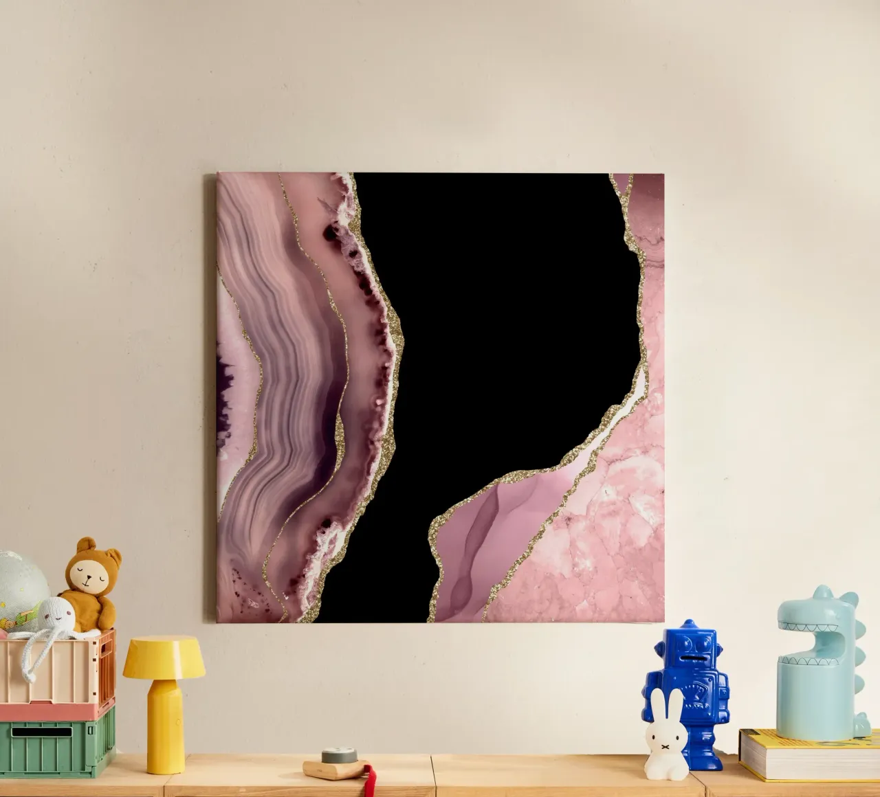 Blush & Gold Agate Texture 01 canvas with Floater frame by Gemstone Textures