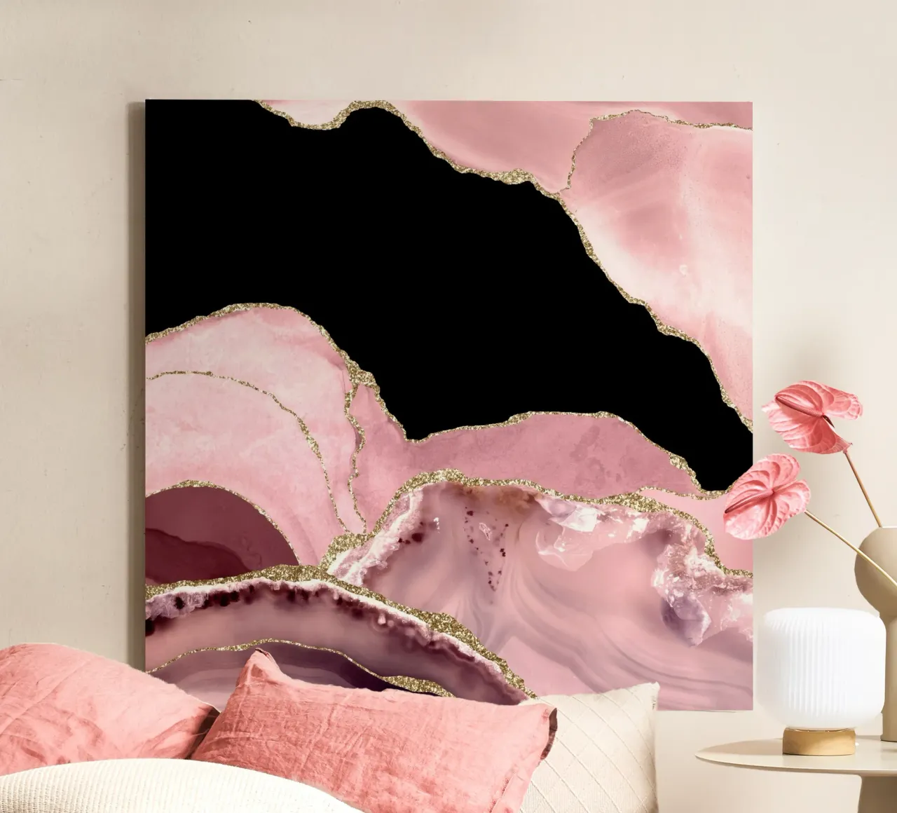 Blush & Gold Agate Texture 03 canvas by Gemstone Textures