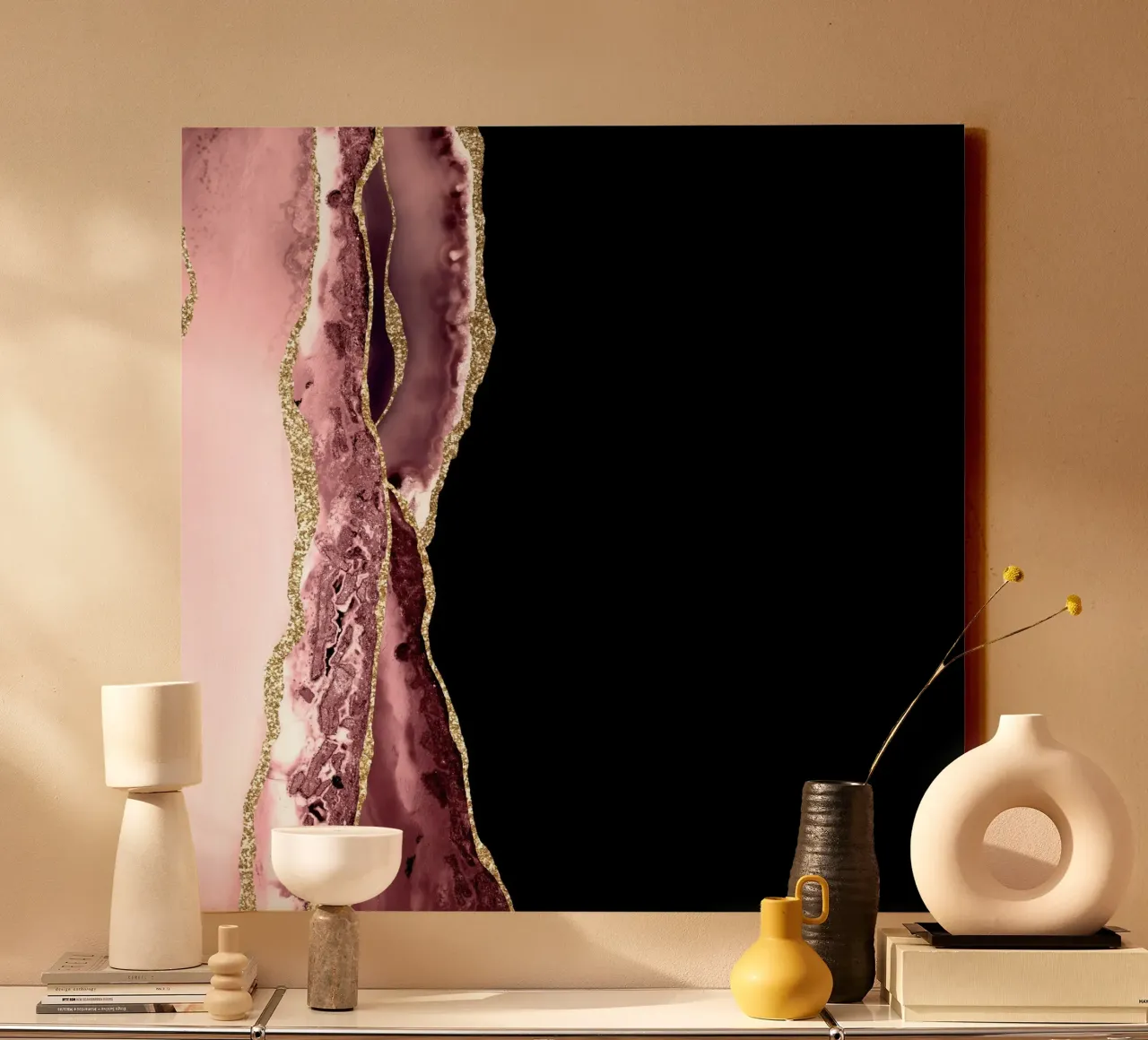 Blush & Gold Agate Texture 04 canvas with Floater frame by Gemstone Textures