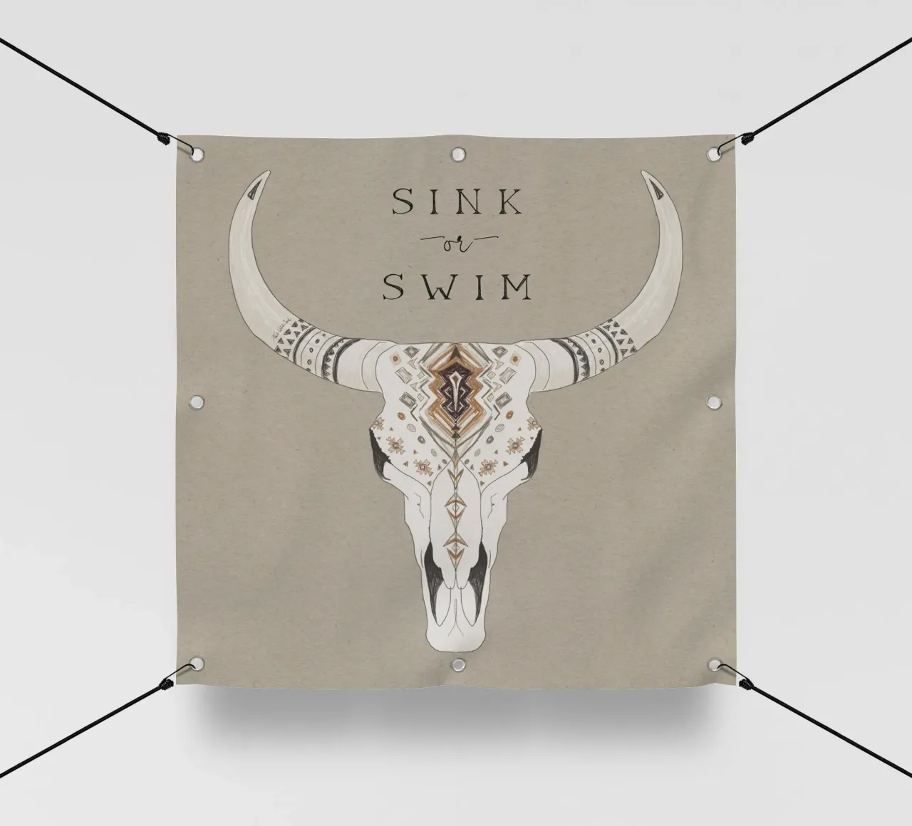 Sink or Swim Joshua Tree Ranch Teschio di bisonte motivo azteco telo in pvc da This Wild Soul - Illustration