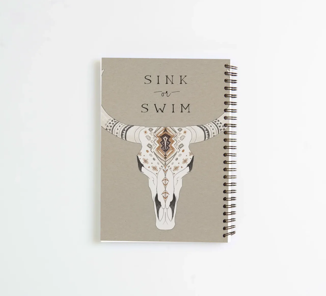 Sink or Swim Joshua Tree Ranch Bison Skull Aztec Pattern spiral notebook by This Wild Soul - Illustration