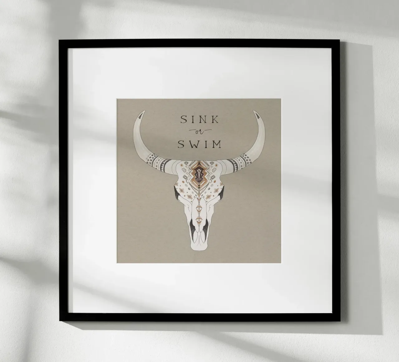 Sink or Swim Joshua Tree Ranch Teschio di bisonte motivo azteco poster con telaio in plastica da This Wild Soul - Illustration