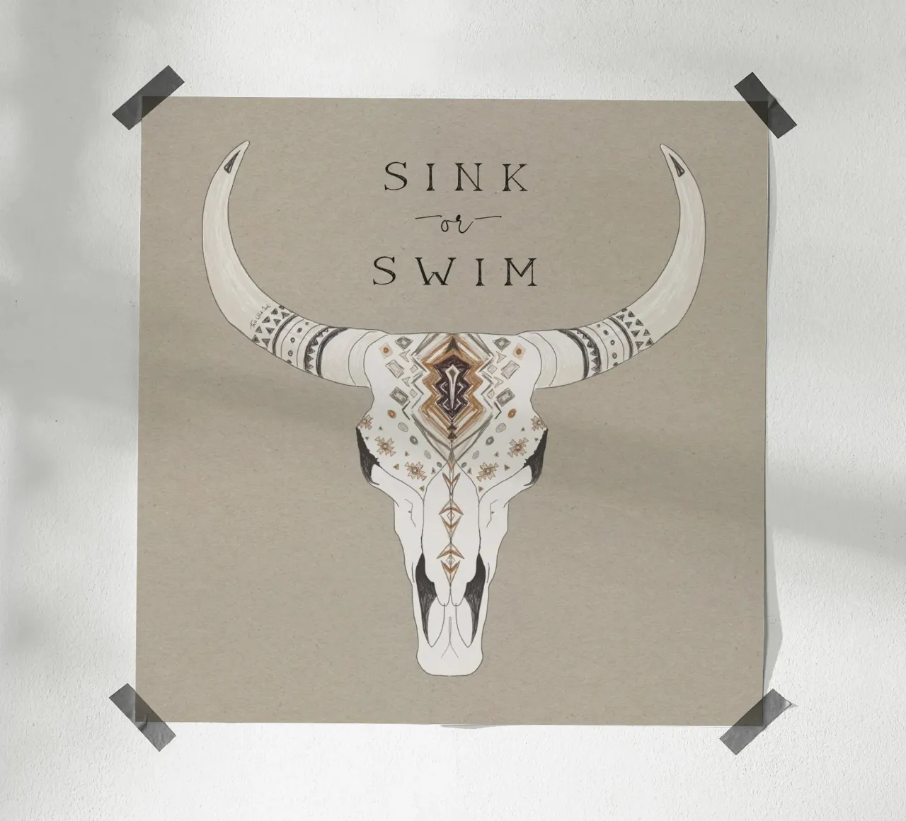 Sink or Swim Joshua Tree Ranch Teschio di bisonte motivo azteco carta hahnemühle da This Wild Soul - Illustration