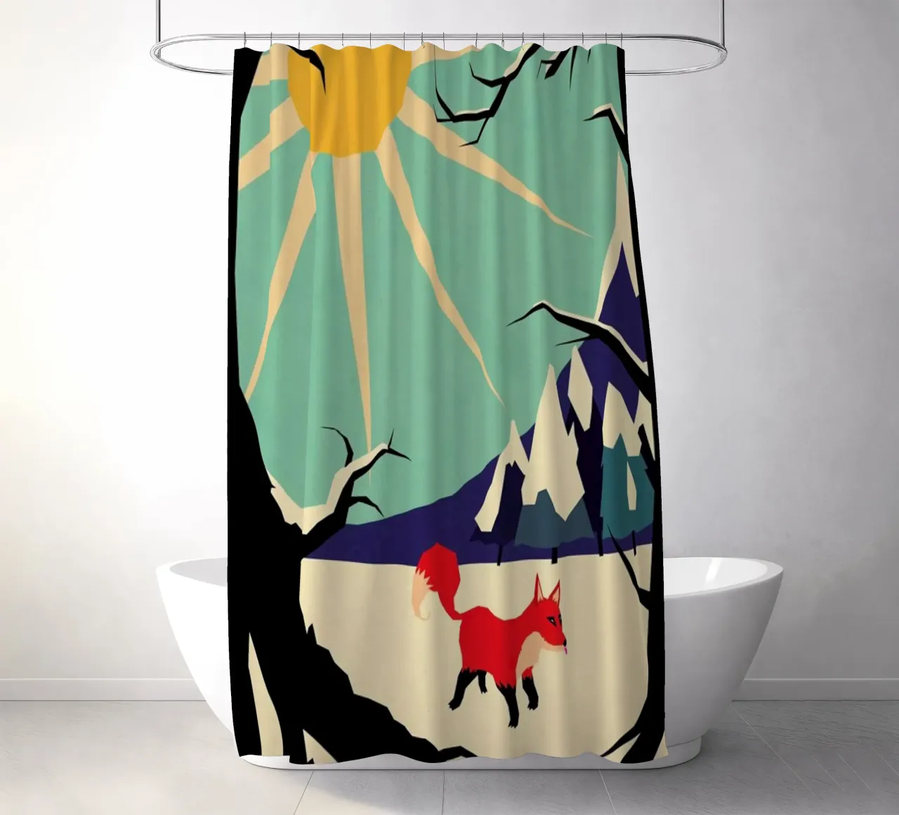 Fox roaming around shower curtain by Yetiland