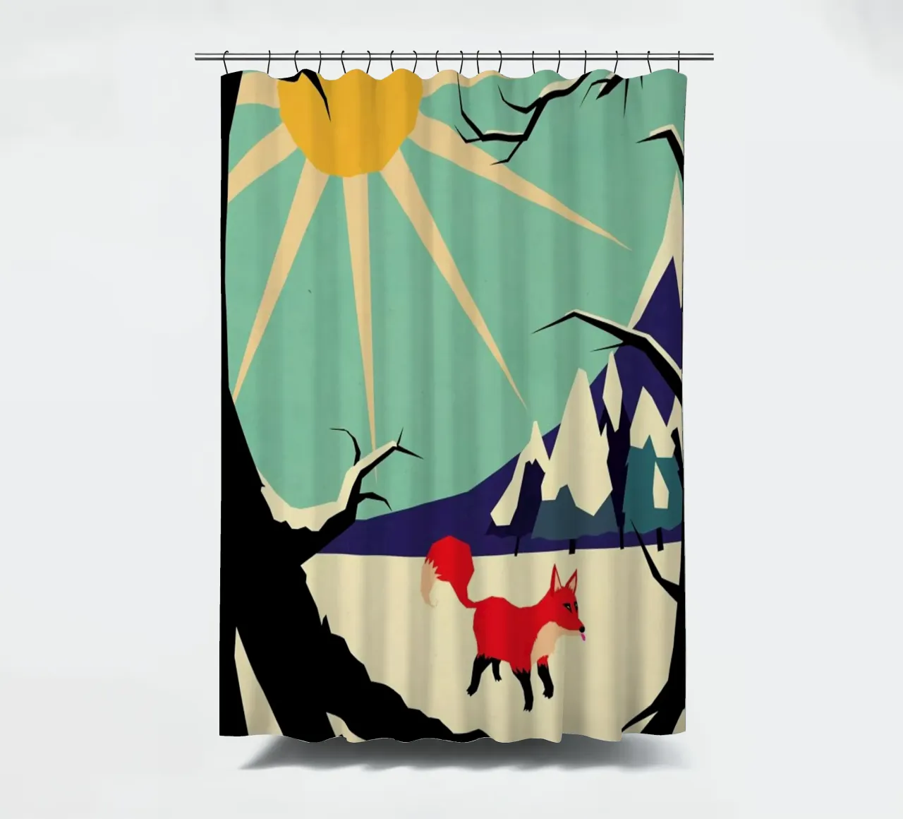 Fox roaming around shower curtain by Yetiland