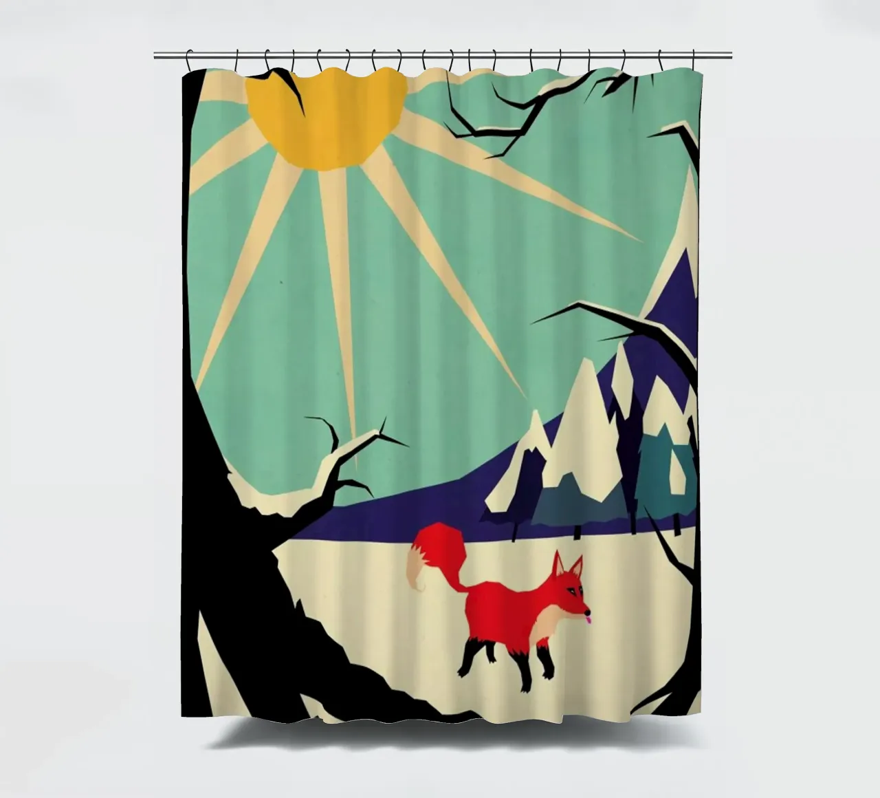 Fox roaming around shower curtain by Yetiland