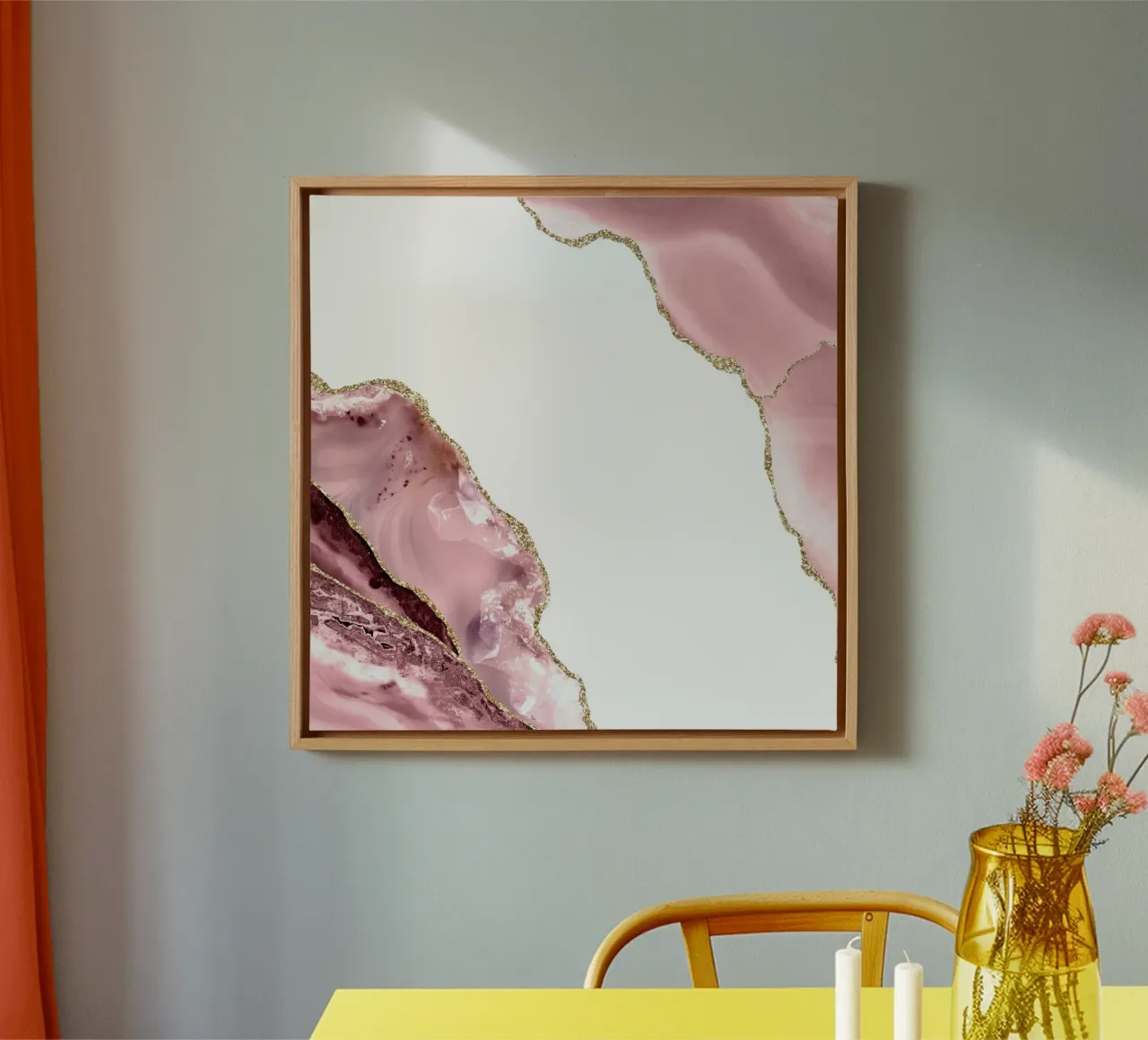 Blush & Gold Agate Texture 06 canvas with Floater frame by Gemstone Textures