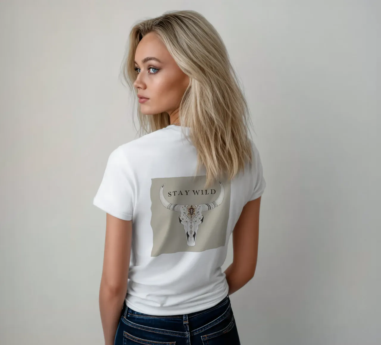 "Stay Wild" Boho Aztec Patterned Bison Skull Desert Vibe t-shirt da donna da This Wild Soul - Illustration