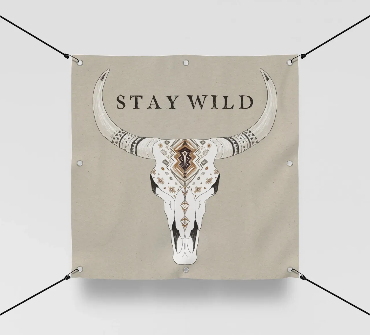 "Stay Wild" Boho Aztec Patterned Bison Skull Desert Vibe telo in pvc da This Wild Soul - Illustration