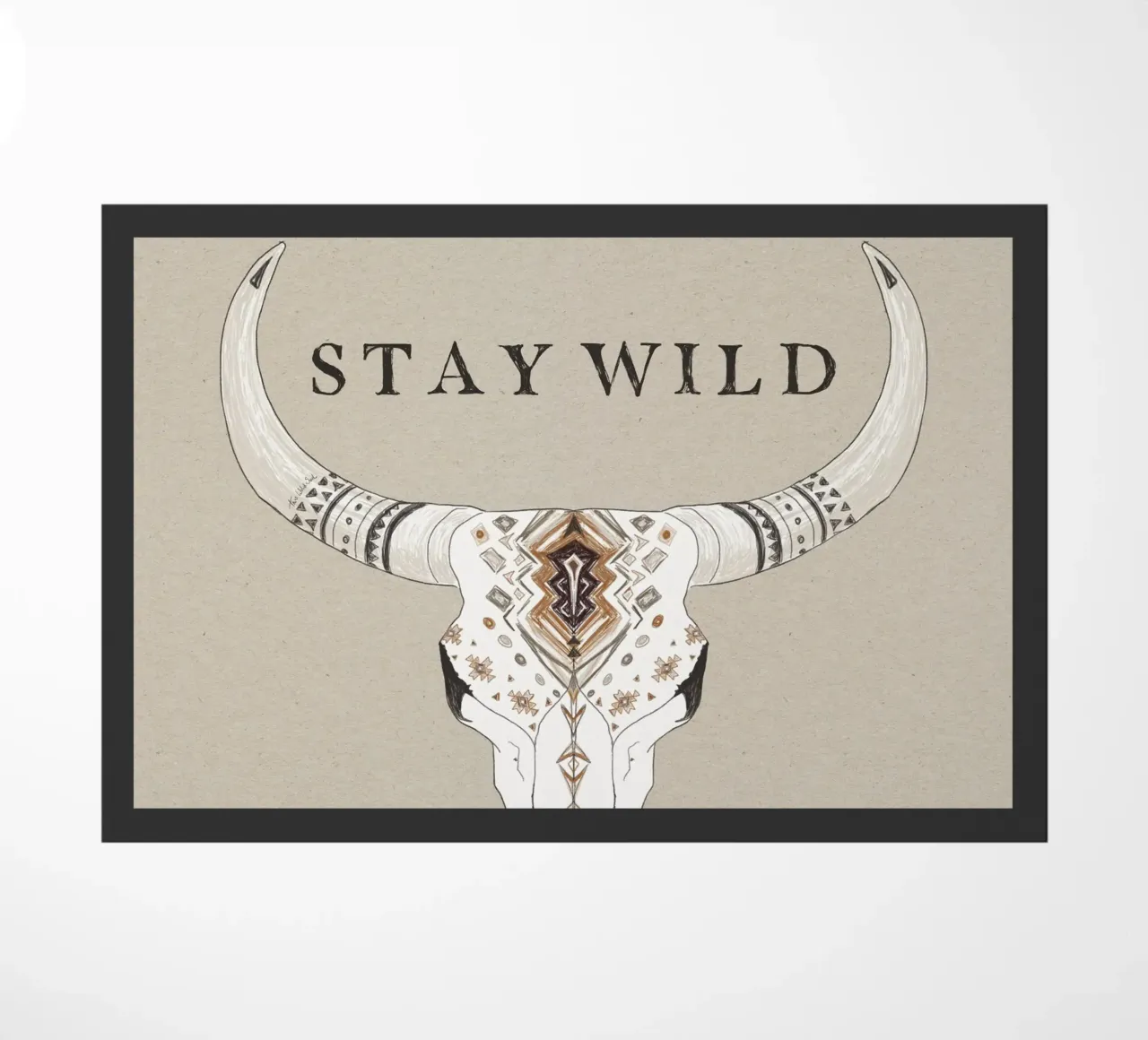 "Stay Wild" Boho Aztec Patterned Bison Skull Desert Vibe zerbino da This Wild Soul - Illustration