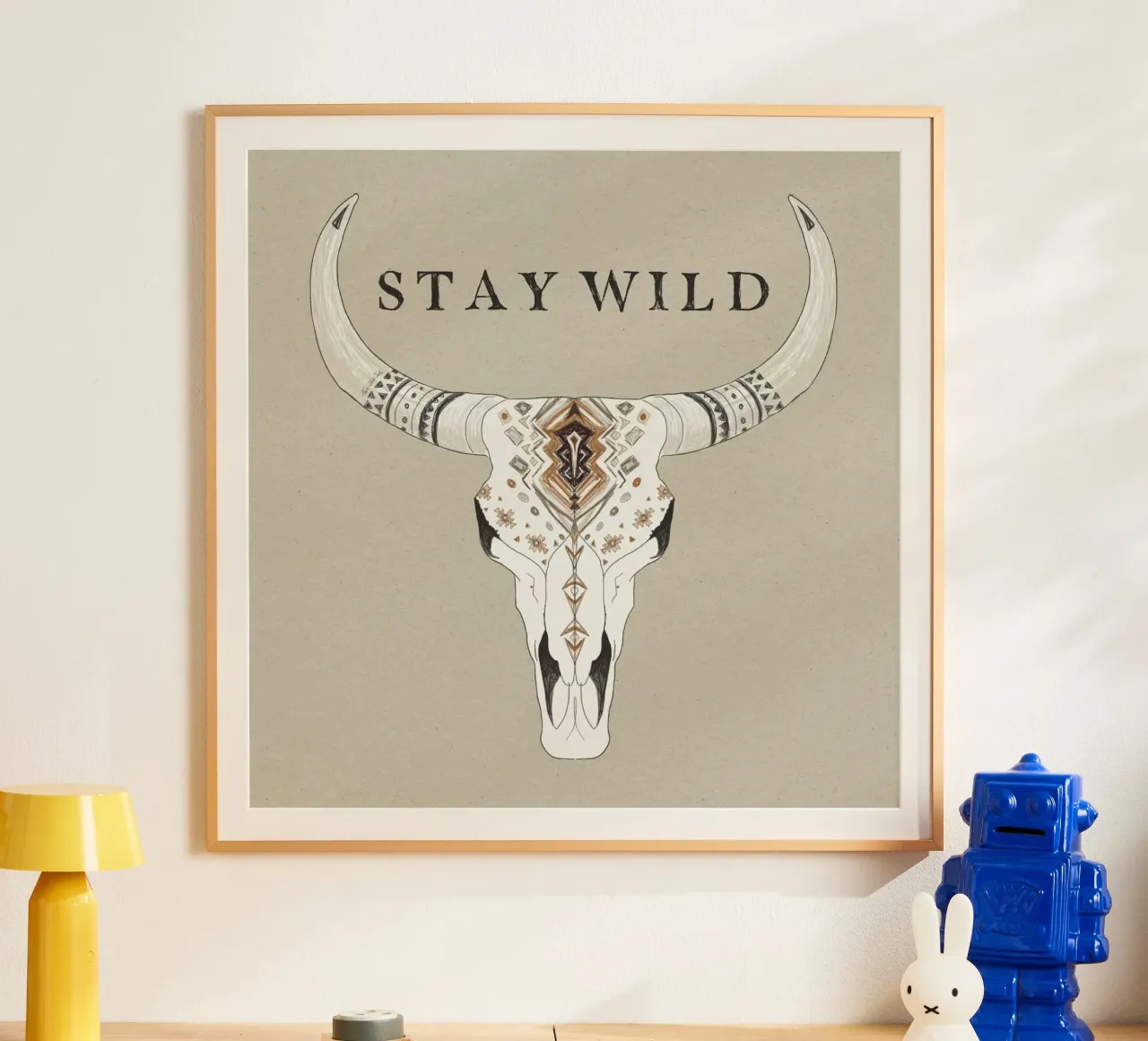"Stay Wild" Boho Aztec Patterned Bison Skull Desert Vibe carta hahnemühle da This Wild Soul - Illustration