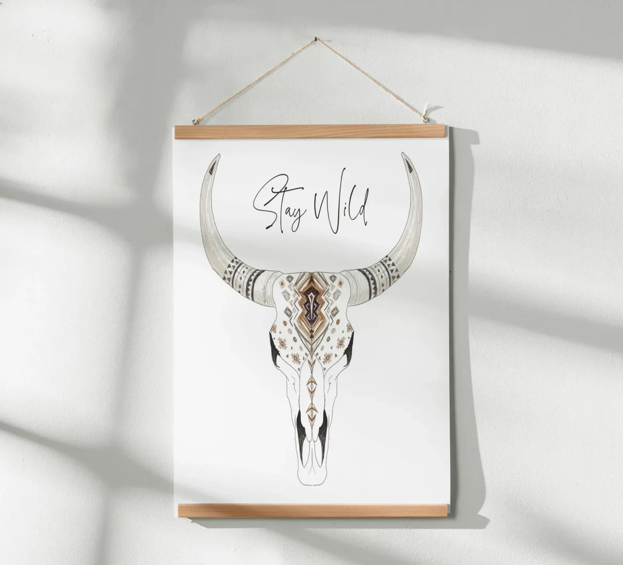 Stay Wild Boho Bison Skull Tulum Mexico Inspired Animal Art hahnemühle by This Wild Soul - Illustration