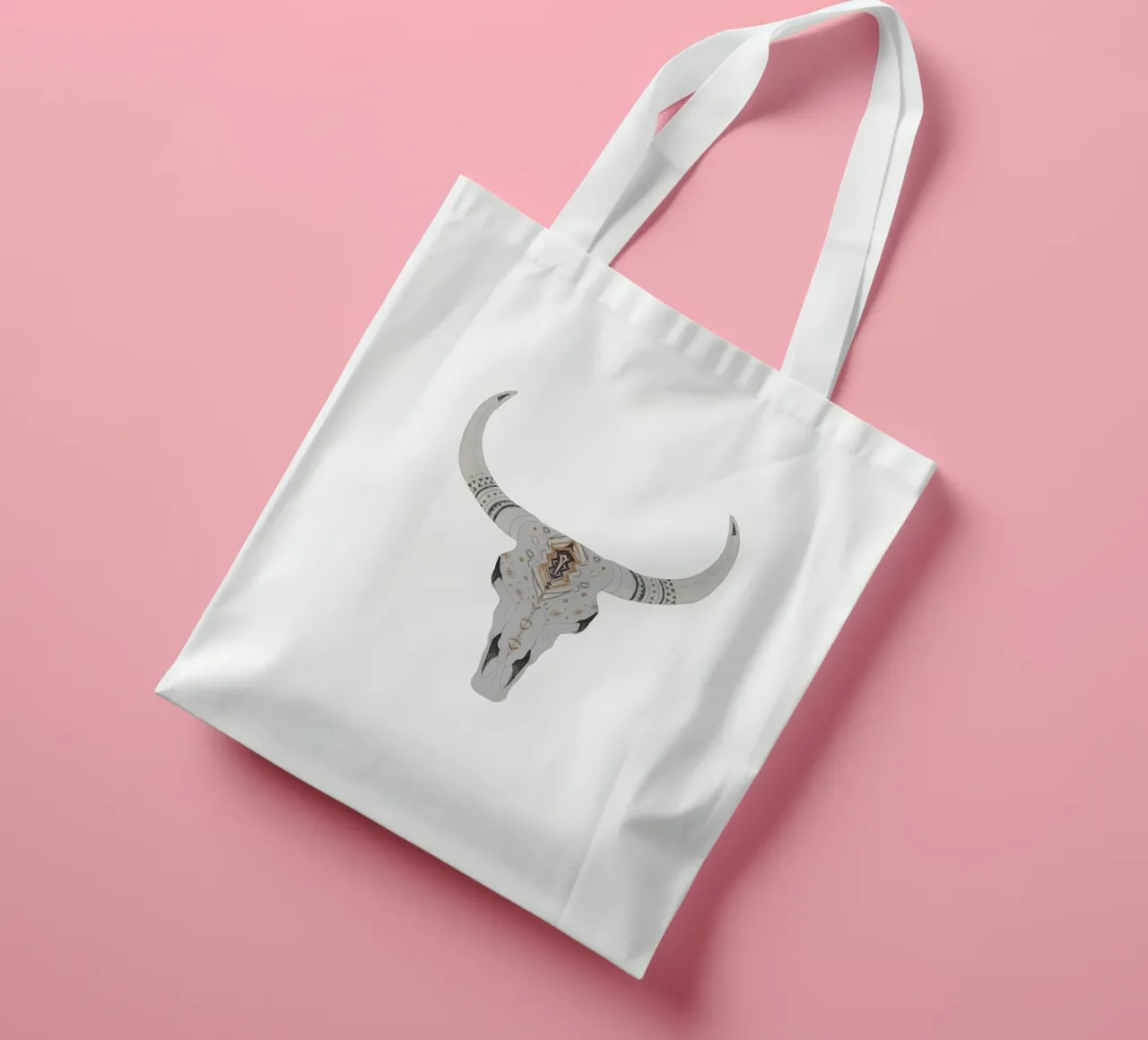 Boho Aztec Patterned Bison Skull Art tote bag by This Wild Soul - Illustration