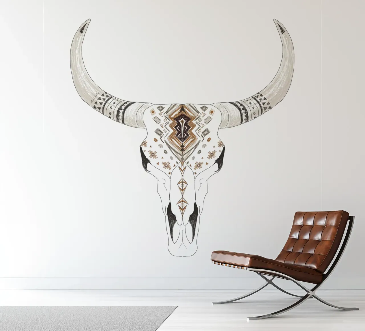 Boho Aztec Patterned Bison Skull Art photo wallpaper by This Wild Soul - Illustration