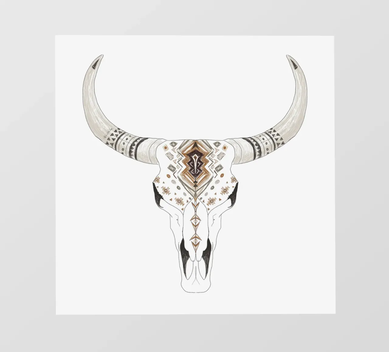 Boho Aztec Patterned Bison Skull Art photo wallpaper by This Wild Soul - Illustration
