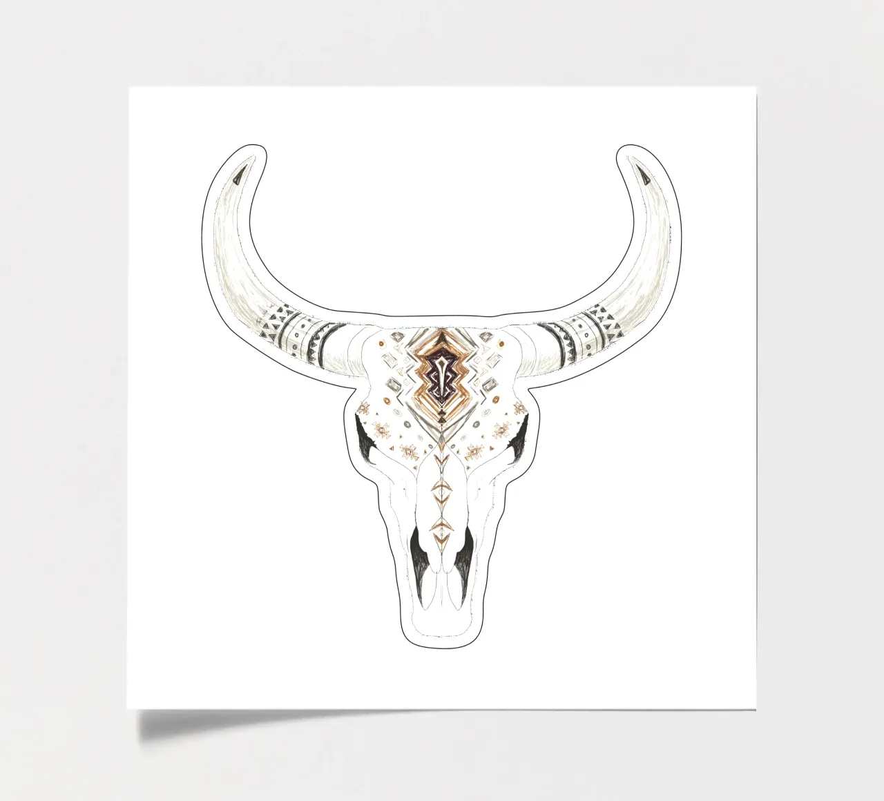 Boho Aztec Patterned Bison Skull Art sticker sheet by This Wild Soul - Illustration