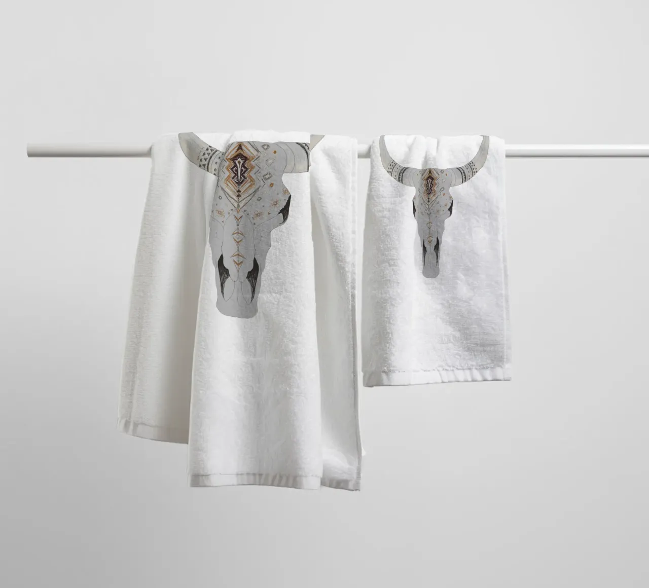 Boho Aztec Patterned Bison Skull Art towel by This Wild Soul - Illustration