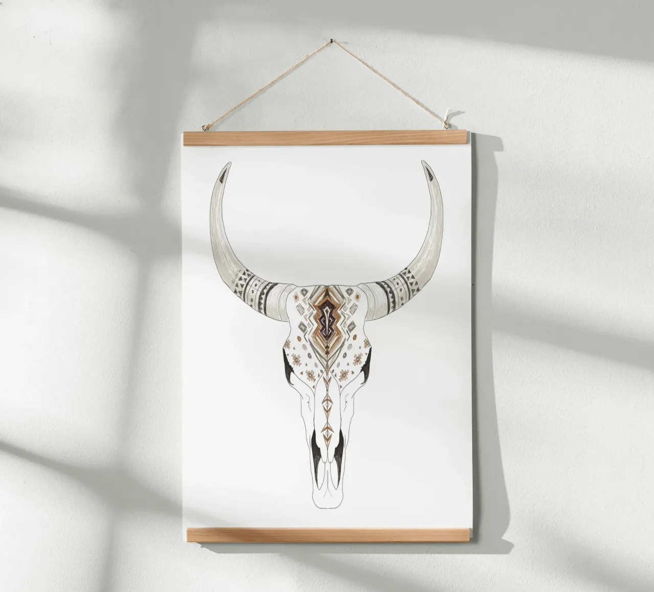 Boho Aztec gemusterte Bison Schädel Kunst Poster von This Wild Soul - Illustration