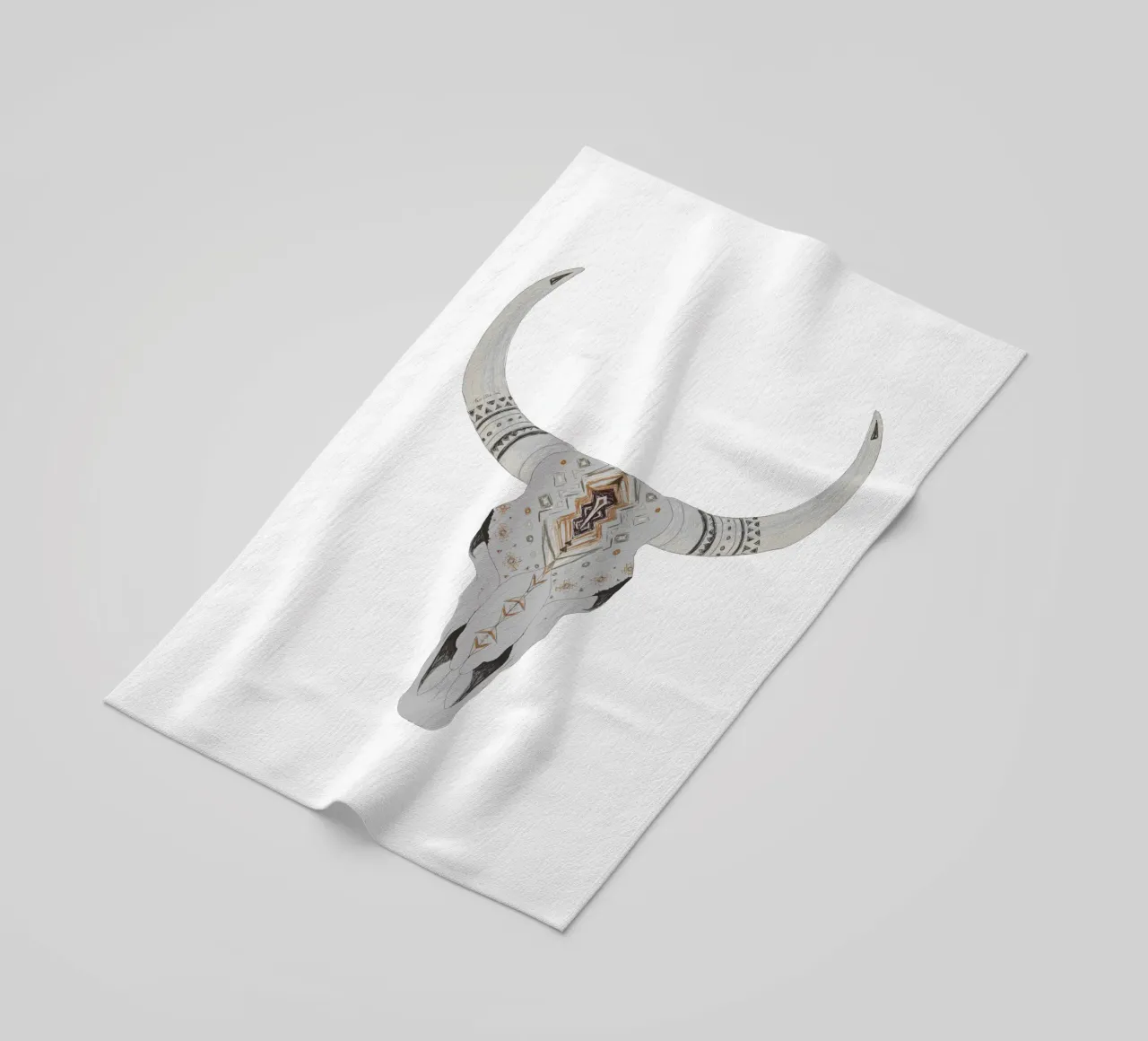 Boho Aztec Patterned Bison Skull Art beach towel by This Wild Soul - Illustration