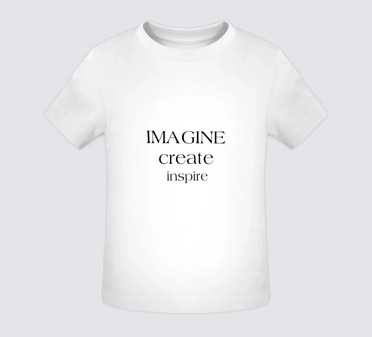Imagine Create Inspire Simple Minimalist Typography baby t-shirt by YV TYPOGRAPHY