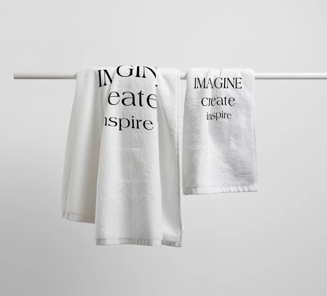 Imagine Create Inspire Simple Minimalist Typography towel by YV TYPOGRAPHY
